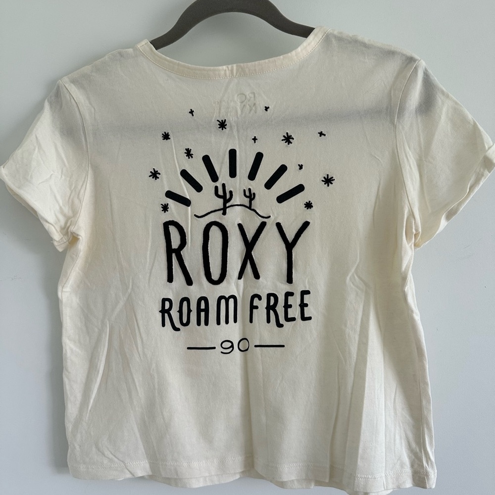 Roxy Cream Short Sleeve Notch Neck Tee